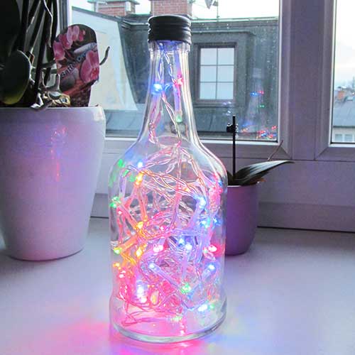 I was a bottle: Glas-Flaschen - Lampen und Leuchten, Laternen, Gläser, Led-Flaschenlampen: Flaschenlampe mit bunten Leds