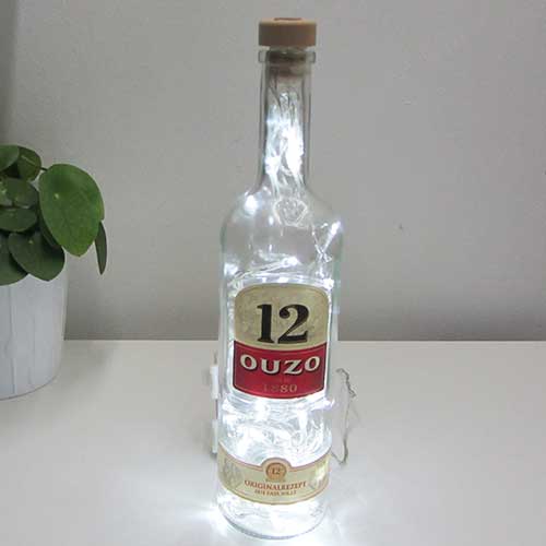 I was a bottle: Glas-Flaschen - Lampen und Leuchten, Laternen, Gläser, Led-Flaschenlampen: Ouzo Flaschenlampe mit weissem Ledlicht