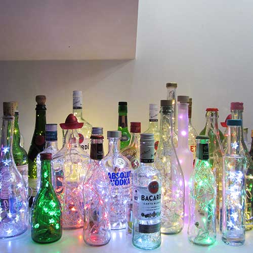 I was a bottle: Glas-Flaschen - Lampen und Leuchten, Laternen, Gläser, Vasen und Schalen aus Glas, Led Flaschenlampen: Sammlung bunter Ledflaschenlampen
