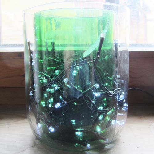 I was a bottle: Glas-Flaschen - Lampen und Leuchten, Laternen, Gläser, Vasen und Schalen aus Glas, Tisch- und Stehleuchten: Stehleuchte Double Glass Led, Doppelglas Leuchte mit Led-Lichterkette als Füllung